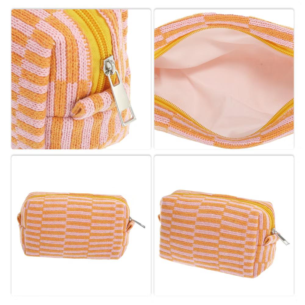 Portable Knitting Makeup Bag Orange Pink 1 Pc - Image 3