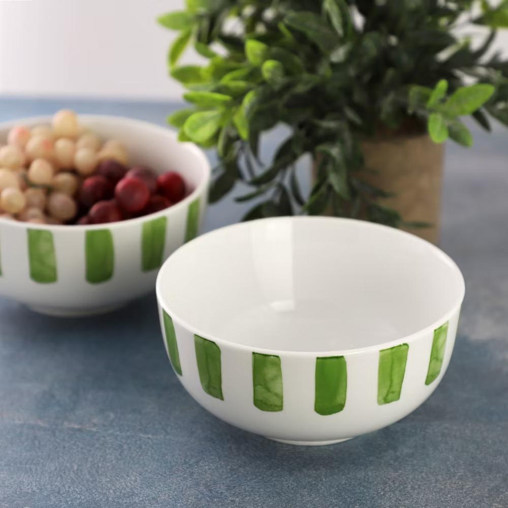 Picnic 2 Piece Fine Ceramic Cereal Bowl Set in Green - Image 11