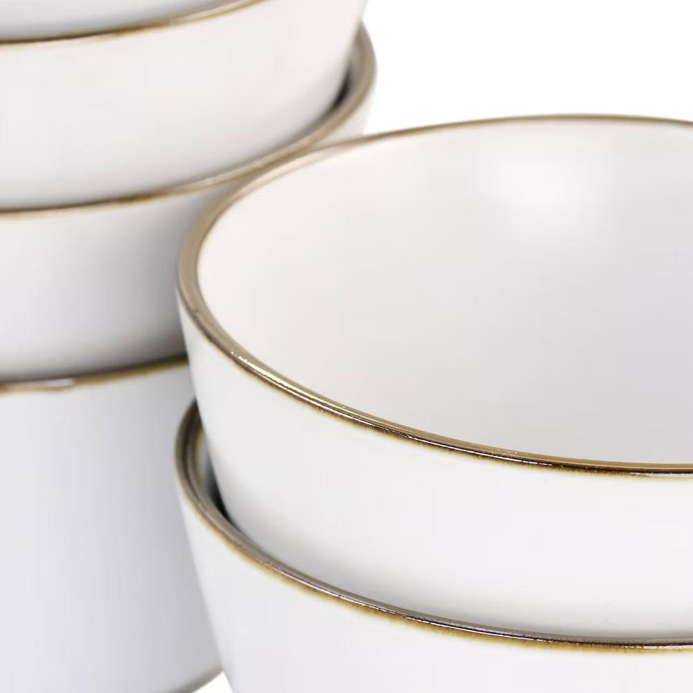 6pc Arthur Stoneware Bowl Set with Rim Matte White/Gold - Image 2
