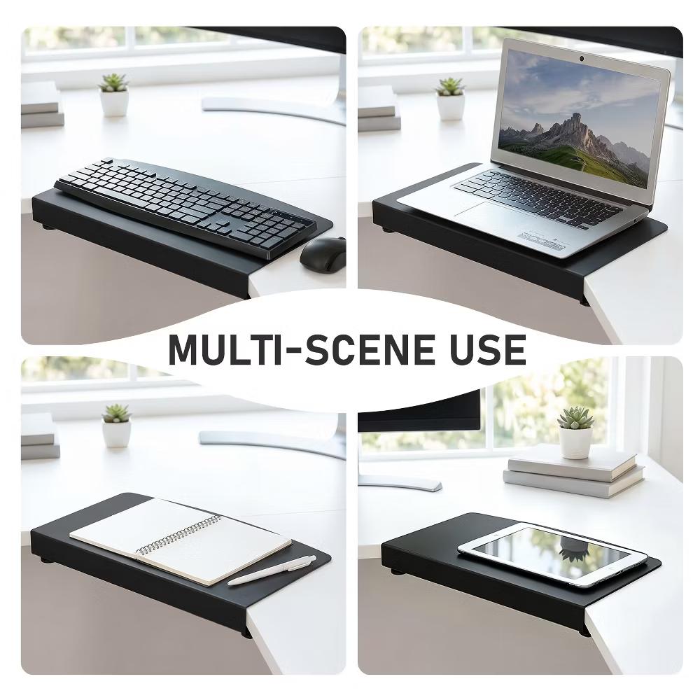 17 Inch Clamp-On Desk Extension Tray, Curved Metal Table Side Extender, Ergonomic Clip-On Keyboard Laptop Shelf for Home Office Corner Desk - Image 6