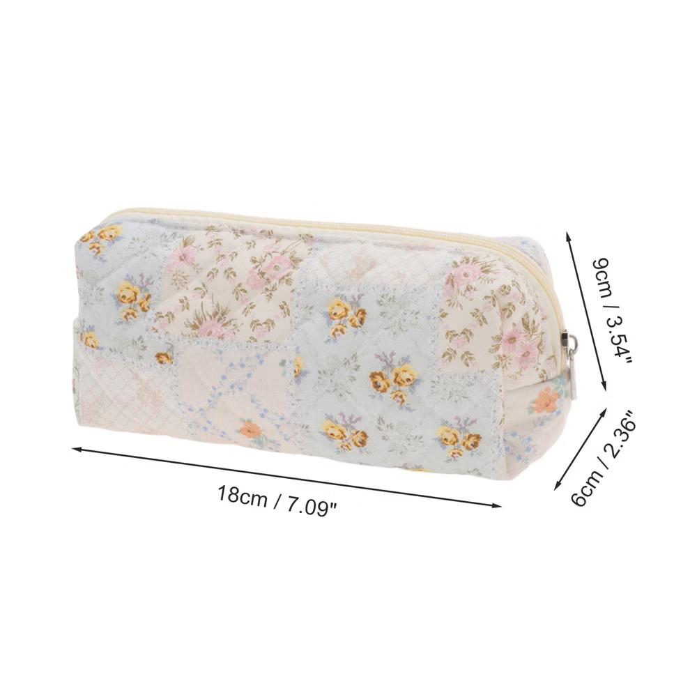 Portable Floral Handheld Quilting Makeup Bag White Blue 1 Pc - Image 3