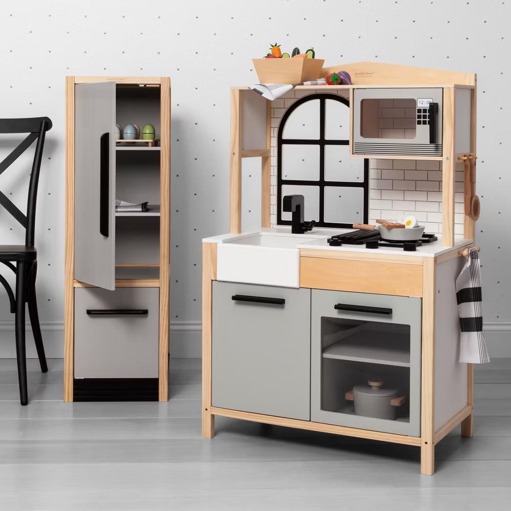 Toy Refrigerator - with Magnolia: Wooden Play Kitchen Storage, Gender Neutral, Ages 3+