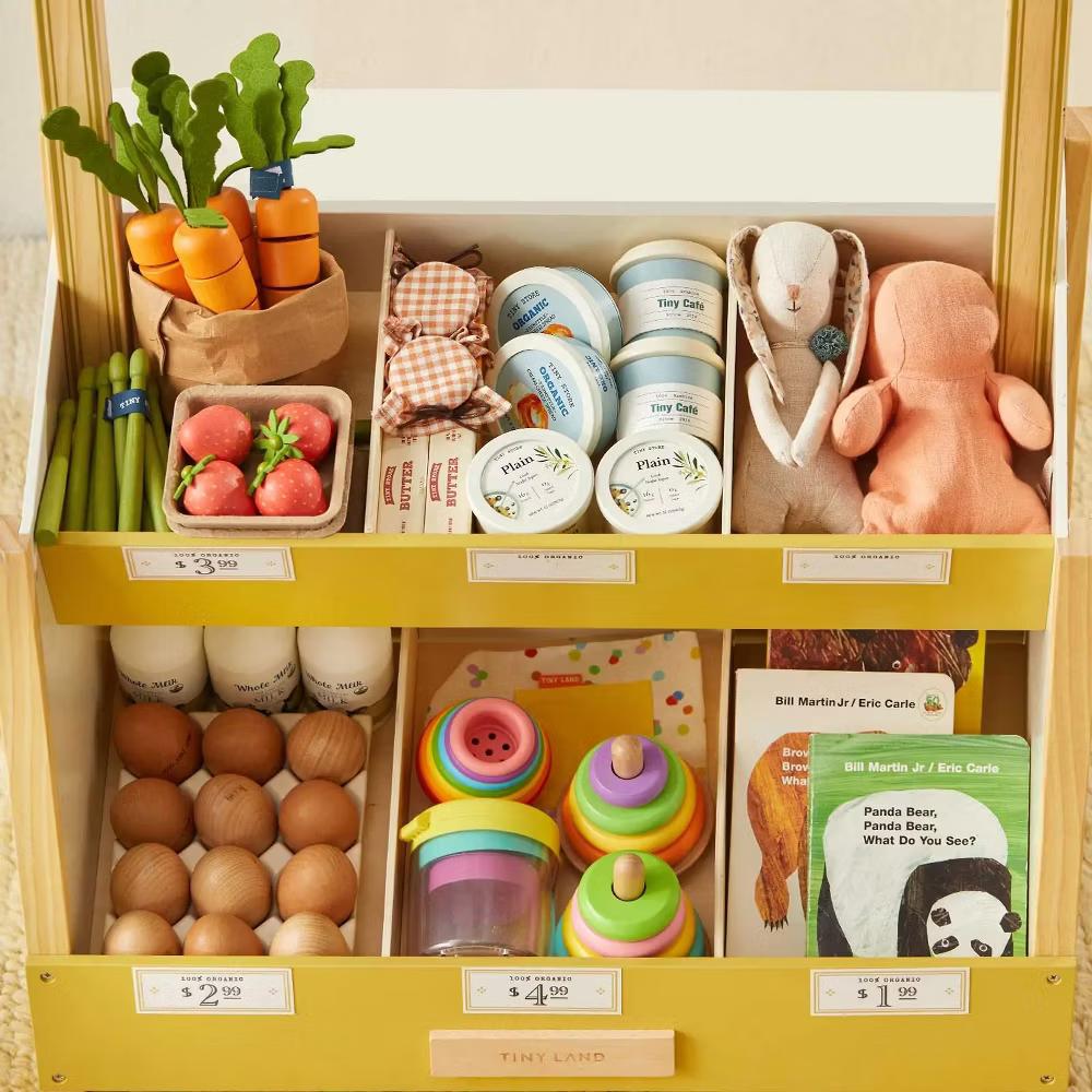 Kid's Pretend Grocery Store Role Play Toy with Cash Register DIY Price Tags and Chalkboard - Image 7