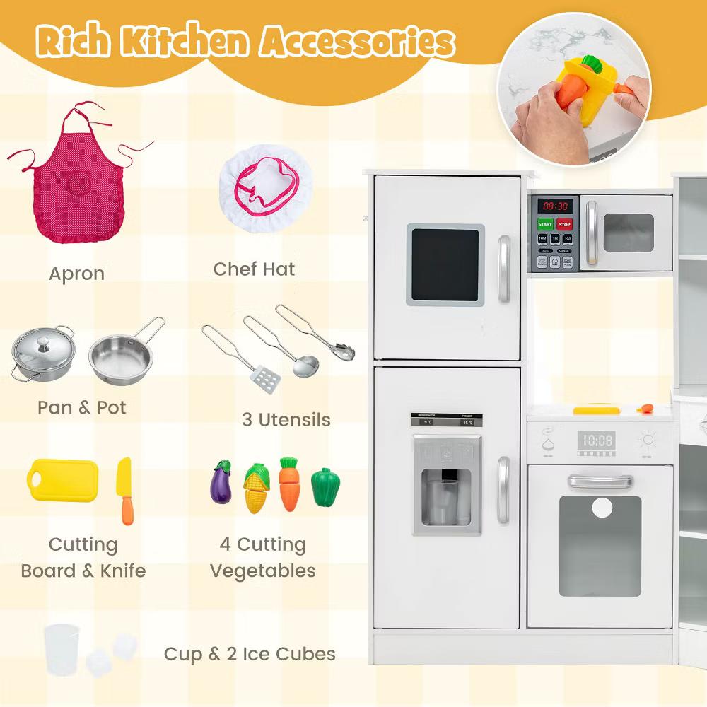 Kids Corner Kitchen Playset Wooden Pretend Play Toy with Microwave WhiteCoffee - Image 18