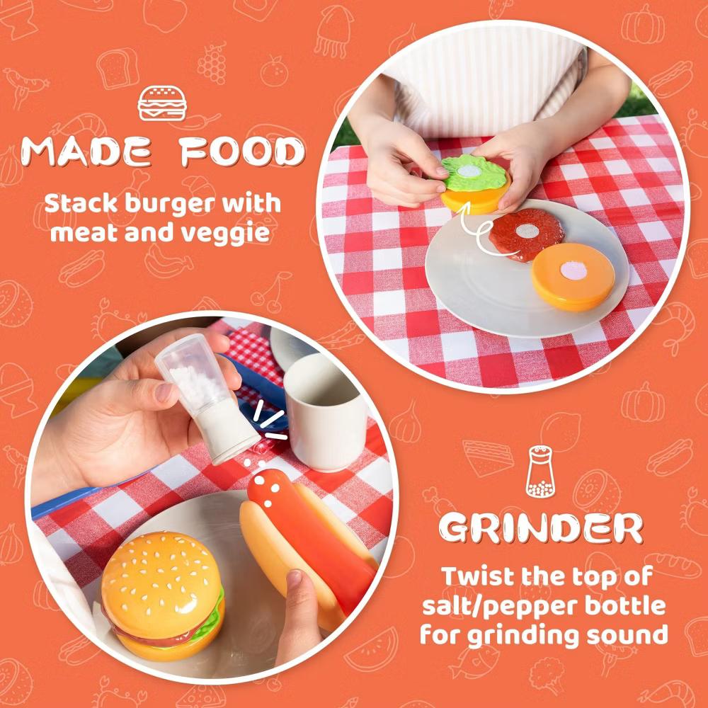 34Pcs Kids Kitchen Playset, Toy BBQ Grill Set, Indoor Outdoor Play Food Cooking Toy Set, Christmas Birthday Gift for Boys Girls Toddlers 2 3 4 5 - Image 2