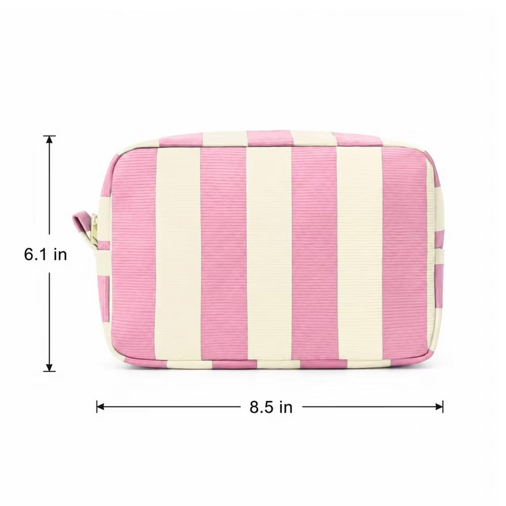 Alilang Striped Corduroy Cosmetic Pouch Makeup Bag with Zip Closure - Image 11