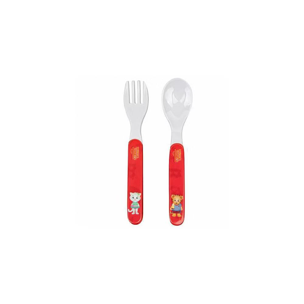 Daniel Tiger 5 Pc Mealtime Feeding Set for Kids and Toddlers - Includes Plate, Bowl, Cup, Fork and Spoon Utensil Flatware - Durable(Red) - Image 4