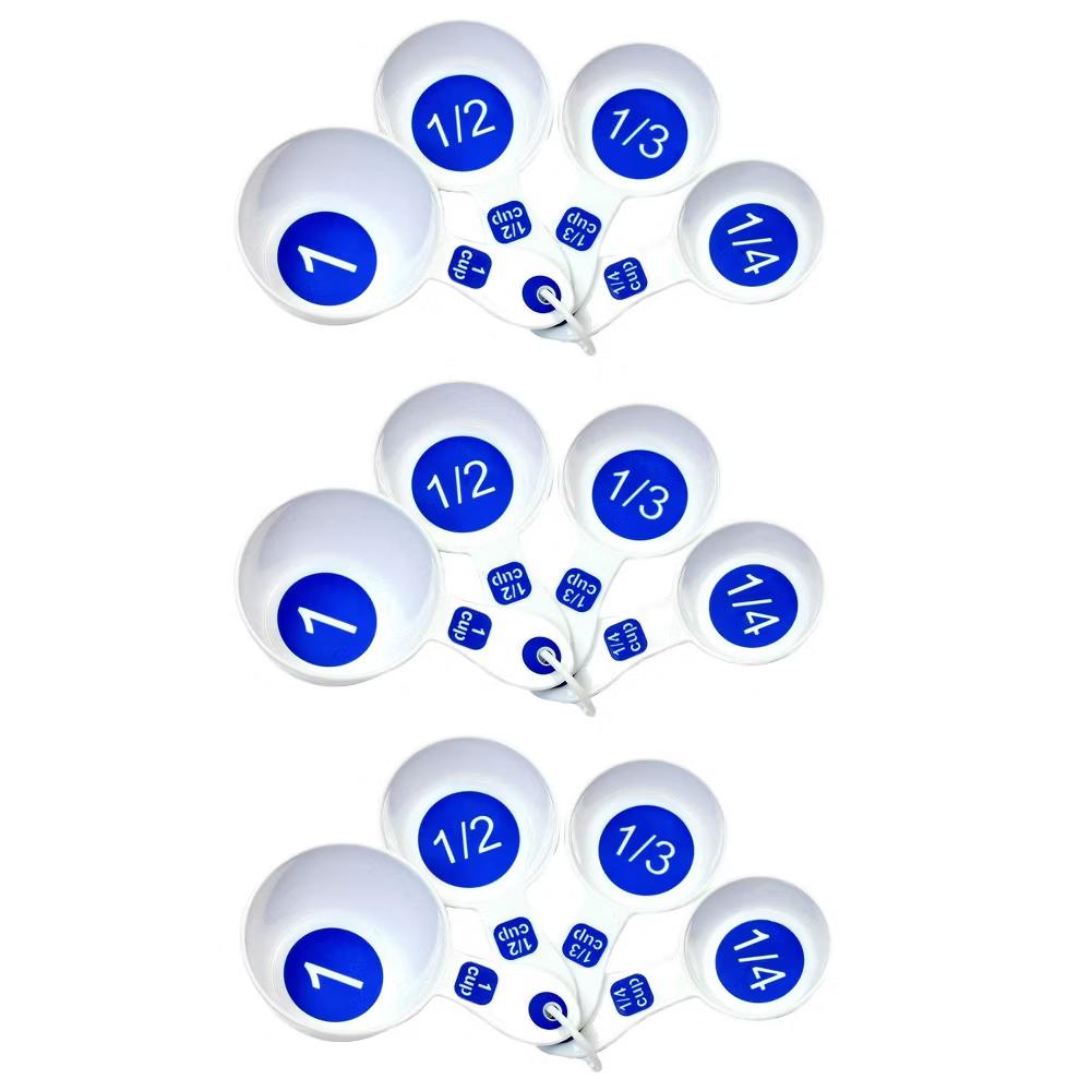 EZ-Read Large Print Plastic Measuring Cups Set, 1/4, 1/3, 1/2, and 1 Cup - White and Blue - Image 4