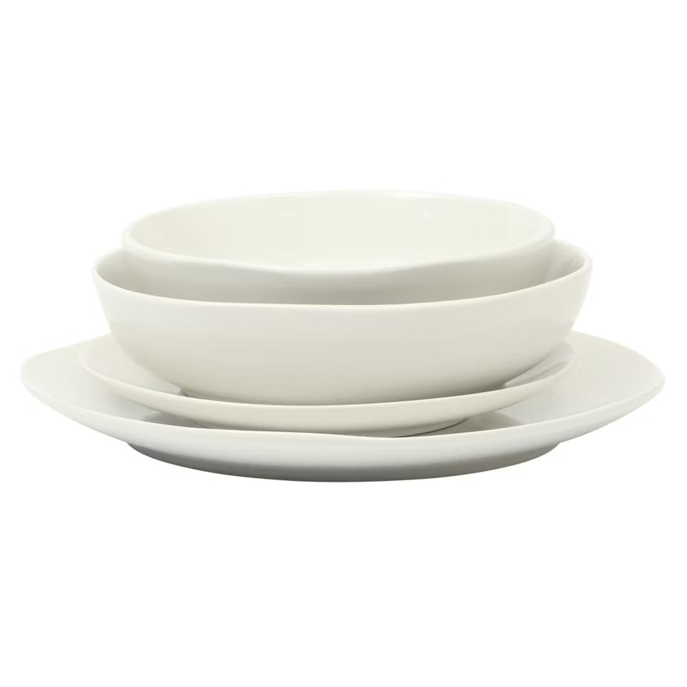 Lindendale 16 Piece Porcelain Ceramic Plates and Bowls Dishes Scratch and Chip Resistant Service for 4 Dinnerware Set - White - Image 2