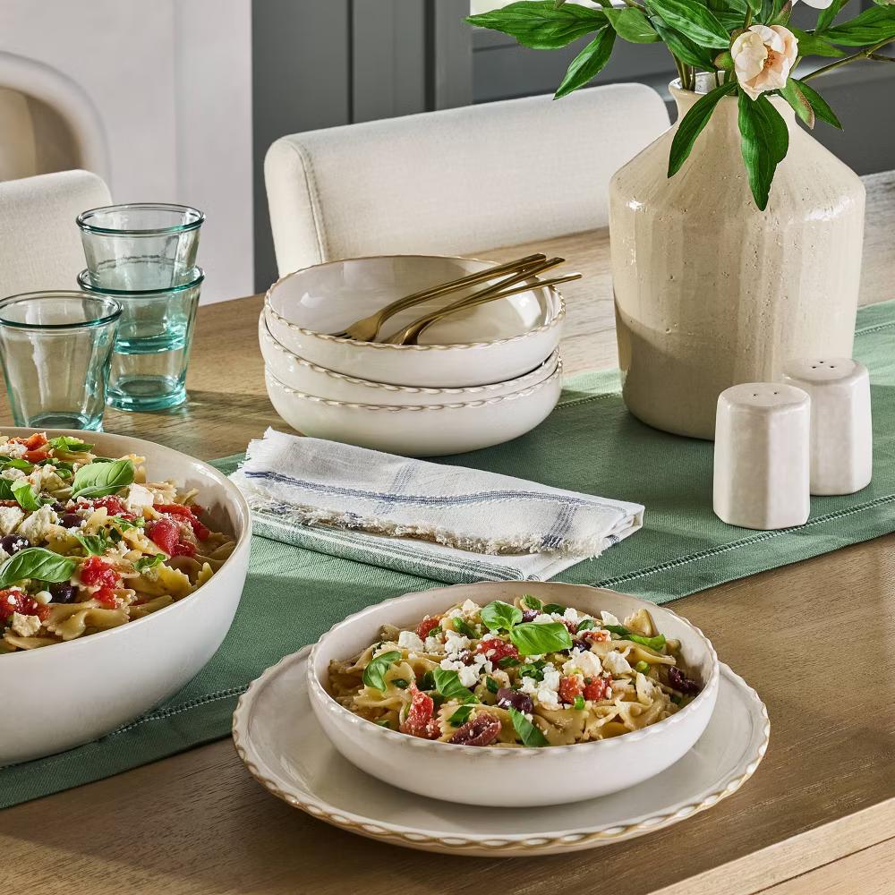 28 fl oz Stoneware Pinched Edge Pasta/Grain Bowl - with Magnolia - Image 3