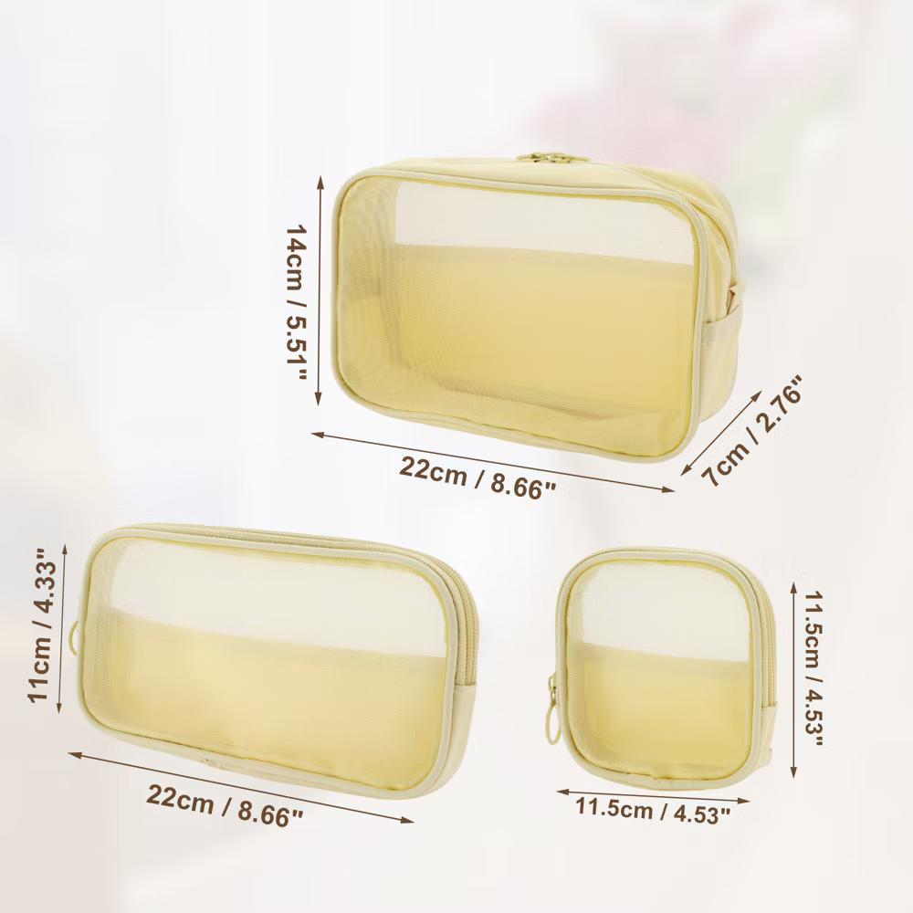Travel Mesh Makeup Bag with Zipper 3 Pcs - Image 2