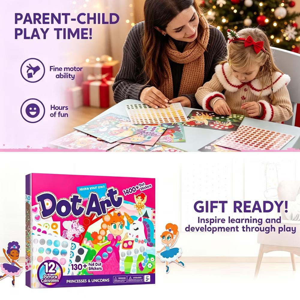 Unicorns & Princess Dot Art Paper Craft Kit for Girls Age 3+ No Mess DIY Stickers Kids School Arts & Crafts Supplies Birthday Gifts Party favors - Image 10