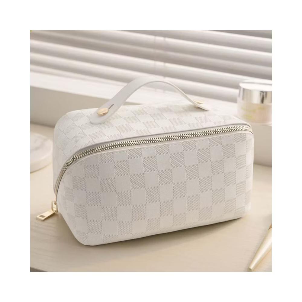 Checkered Makeup Bag, Large Capacity Cosmetic Bag with Handle, Portable Waterproof Travel Toiletry Organizer for Women - Image 16
