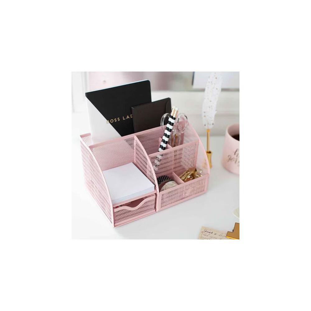 Blu Monaco Desk Organizer with Drawer - Small Metal Mesh Organizer Available in Aqua, Gold, and Pink - Image 31