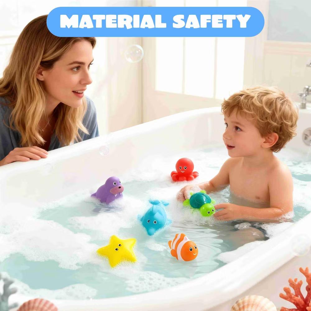 6 Pcs Sea Animal Bath Toys, Sealed No-Hole Mold Free Bathtub Toys for Kids, Non-Toxic Soft Water Vehicles Toys Squeezable Float on Water - Image 7