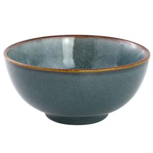 Reactive Glaze Stoneware Dinnerware Set in Blue with Brown Rim