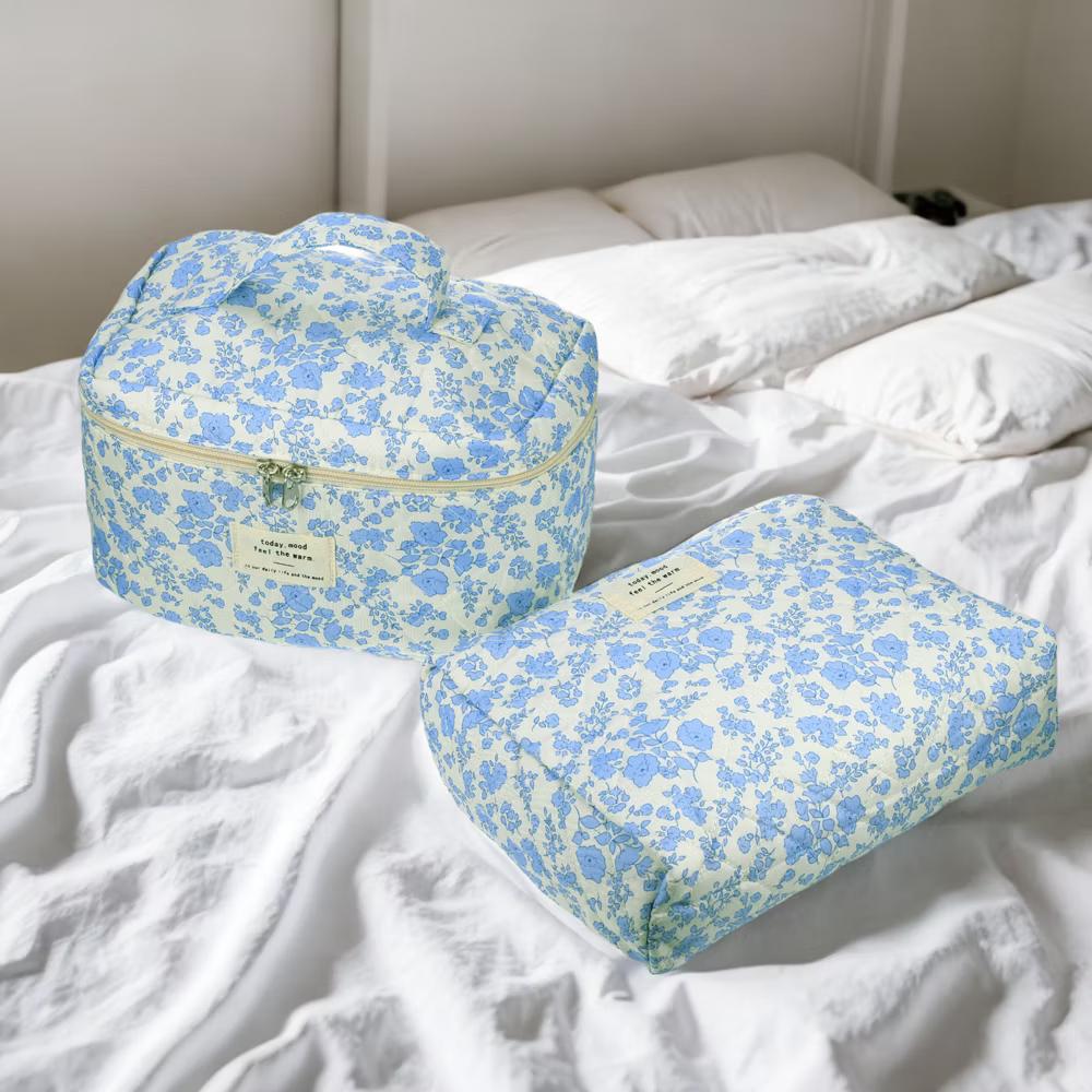 Women's Quilted Makeup Bag Large Capacity Cosmetic Bag White 2 Pcs - Image 14