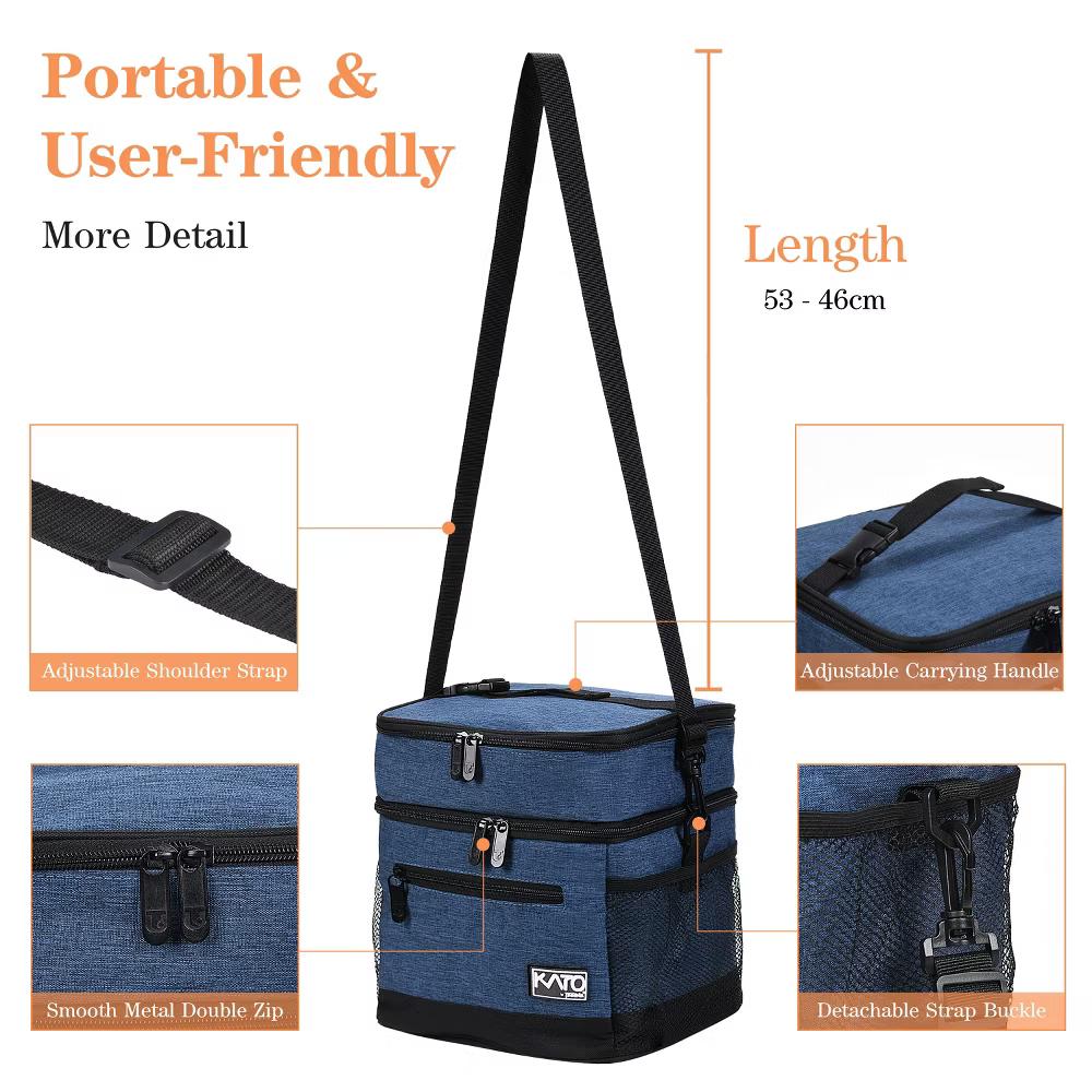 Adult Lunch Bag with Water Pockets, Insulated Dual Compartment Lunch Tote with Zipper Pocket, Leakproof Lunch Box for Men Women - Image 15