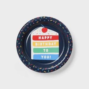 20ct Navy Birthday Cake Slice Snack Paper Plates - "