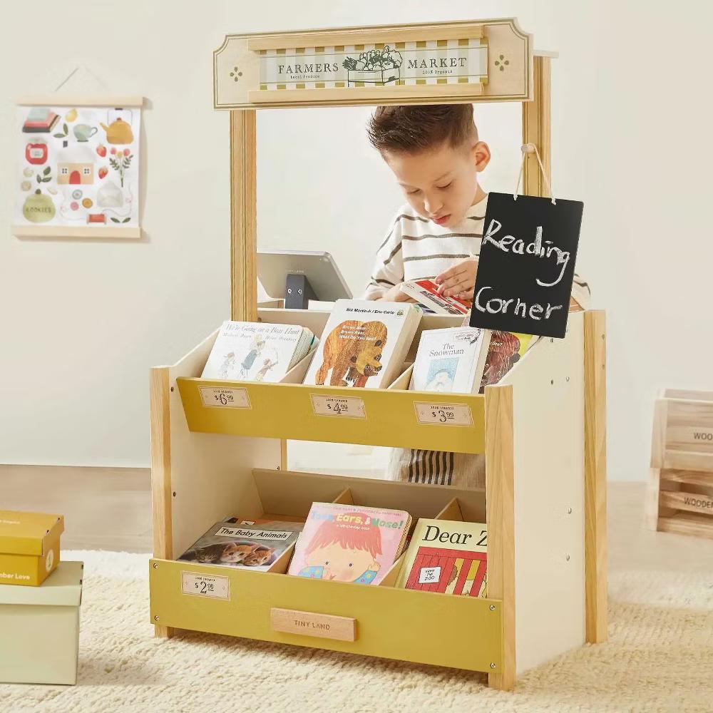 Kid's Pretend Grocery Store Role Play Toy with Cash Register DIY Price Tags and Chalkboard - Image 11