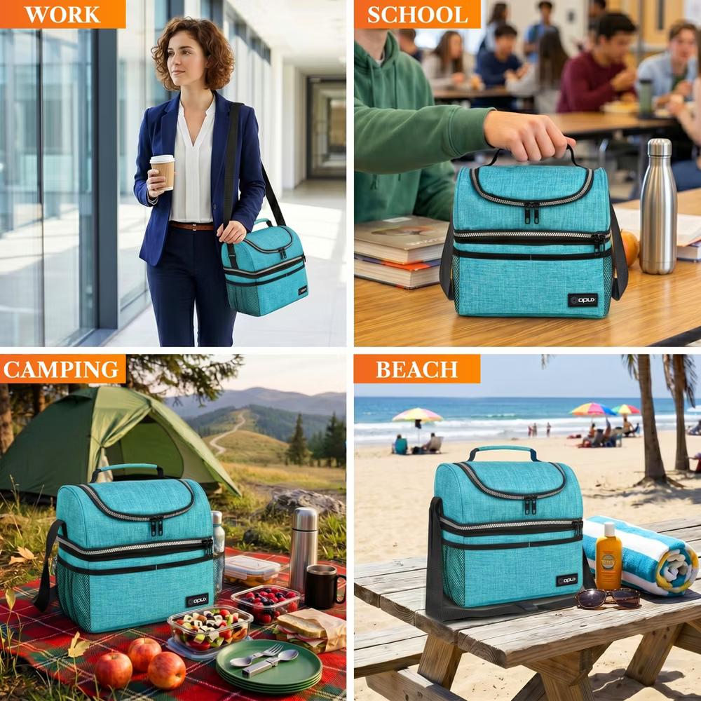 Double Decker Lunch Box Men Women, Insulated Leakproof Cooler Bag Adult Work, Dual Compartment Pail Tote Boys Girls Kids - Image 108