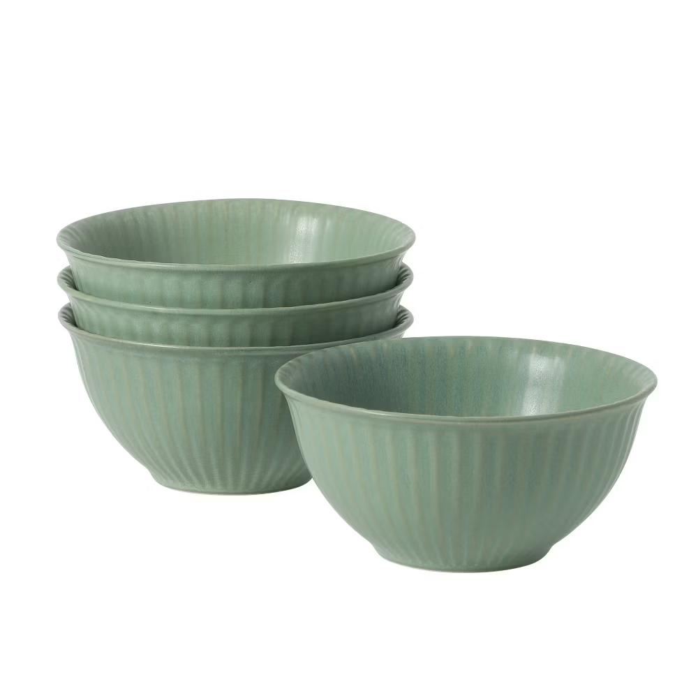 Cereal Bowls Set of 4, 6-Inch Stoneware Soup Bowls, Reactive Glaze Ribbed Bowl Set - Image 15