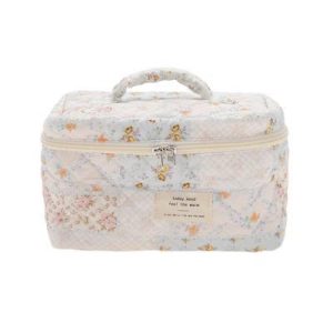 Floral Handheld Quilting Makeup Bag White Blue 1 Pc