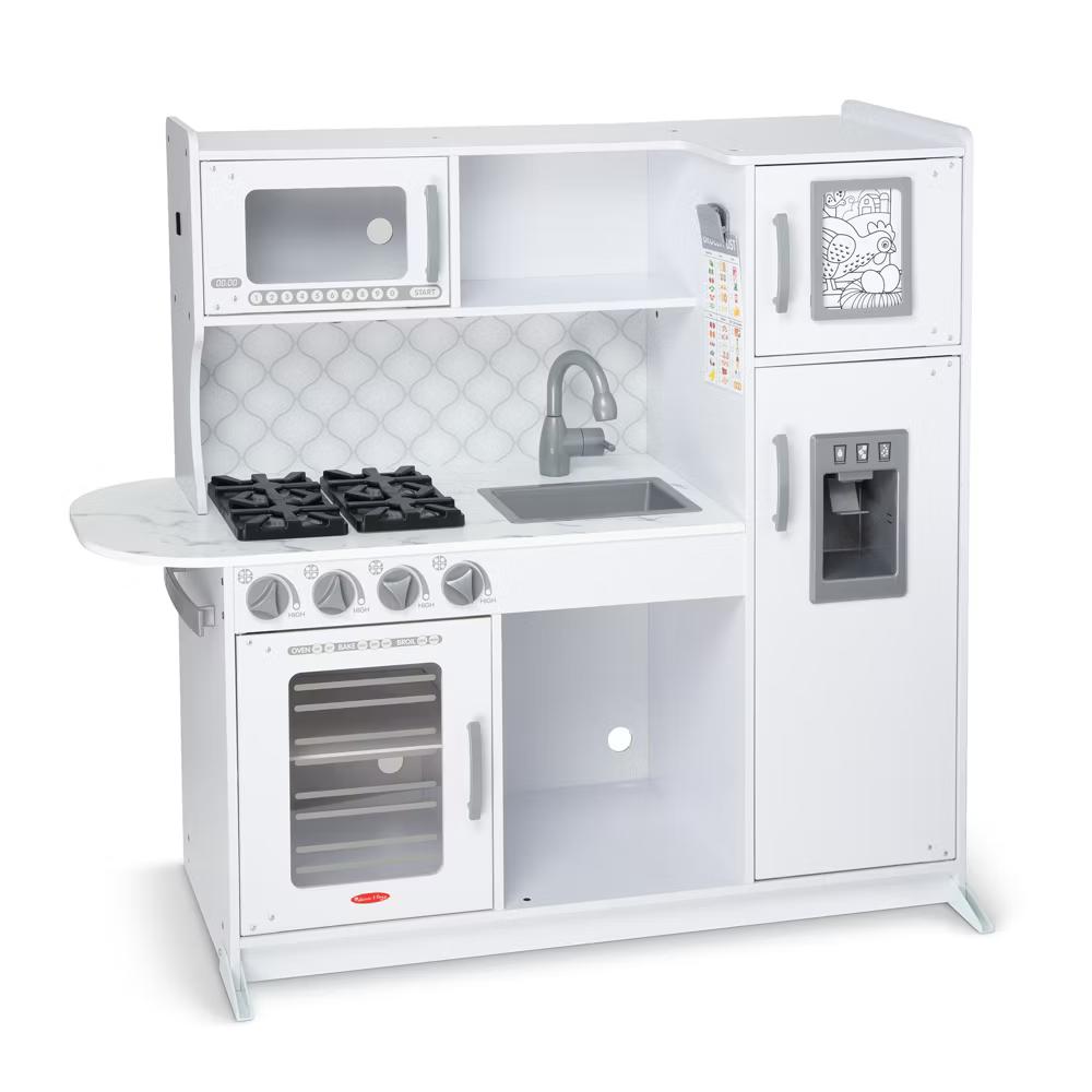 Wooden Chef's Pretend Play Toy Kitchen With "Ice" Cube Dispenser – Cloud White - Image 2