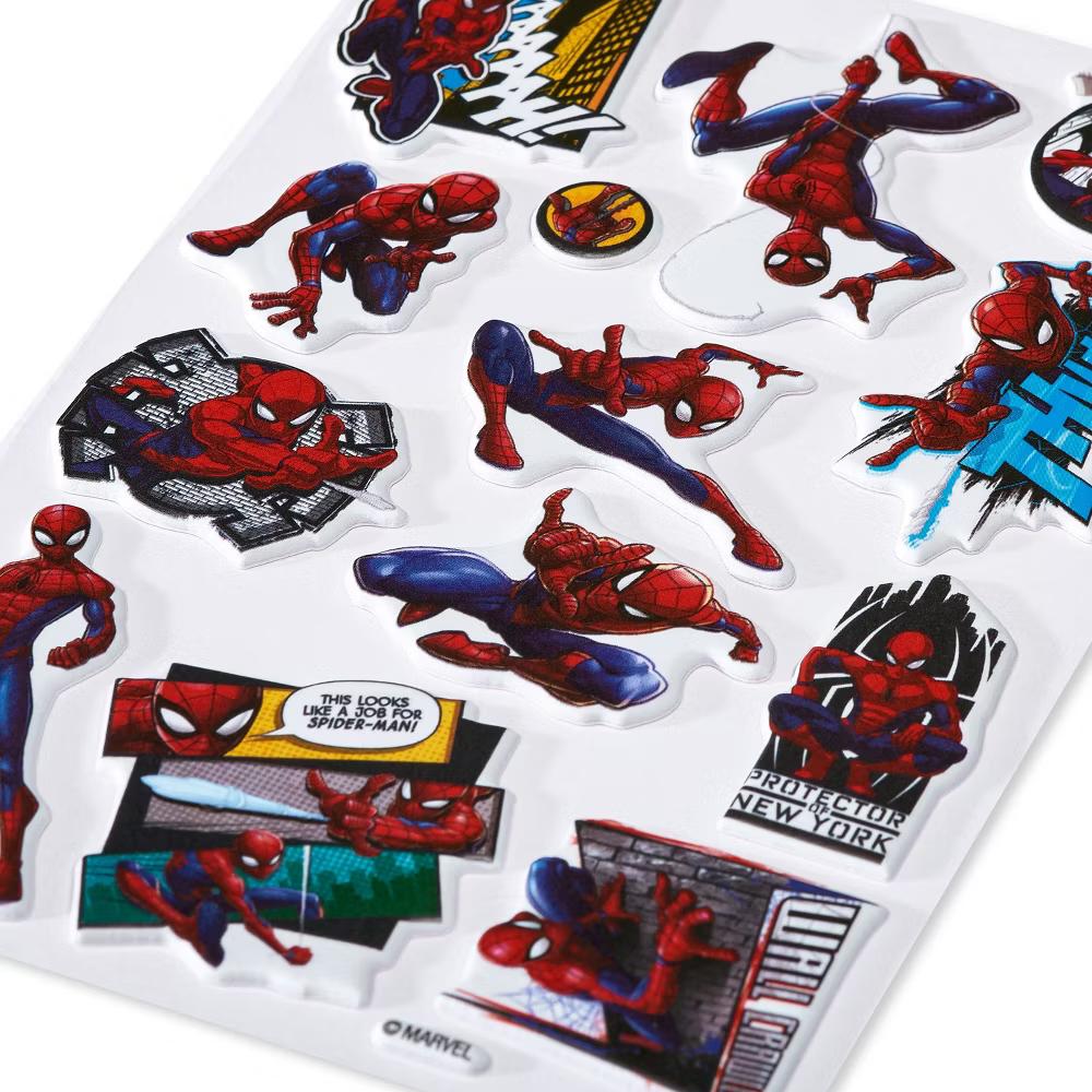 Spiderman Puffy Stickers for Kids, 3D Spidey and Friends 13ct, 1 Sheet