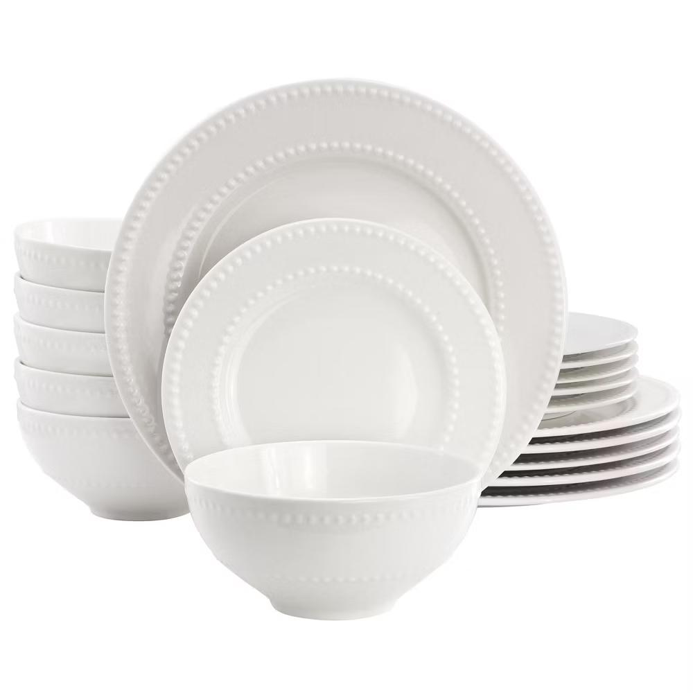 Stoneware Embossed Dot Dinnerware Set in White - Image 15