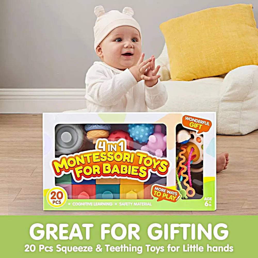 Montessori Toys for Baby 0-3-6-12 Months, 4-in-1 Food-Grade Sensory Toys, Infant Stacking Circles Teether, Learning Gifts for Baby Girls Boys - Image 7