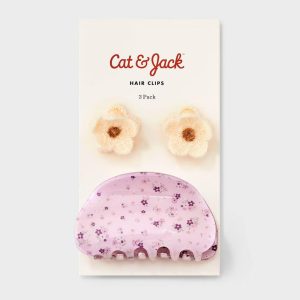 Girls' Flower Hair Clip Set 3pc Pink/Cream