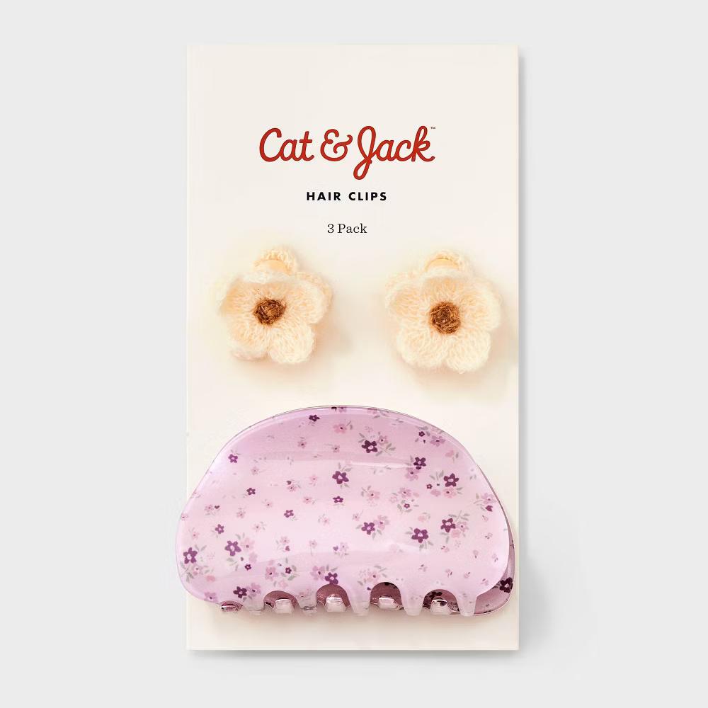 Girls' Flower Hair Clip Set 3pc Pink/Cream