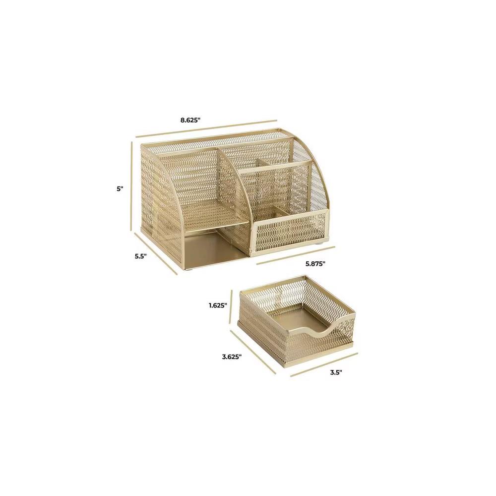 Blu Monaco Desk Organizer with Drawer - Small Metal Mesh Organizer Available in Aqua, Gold, and Pink - Image 13