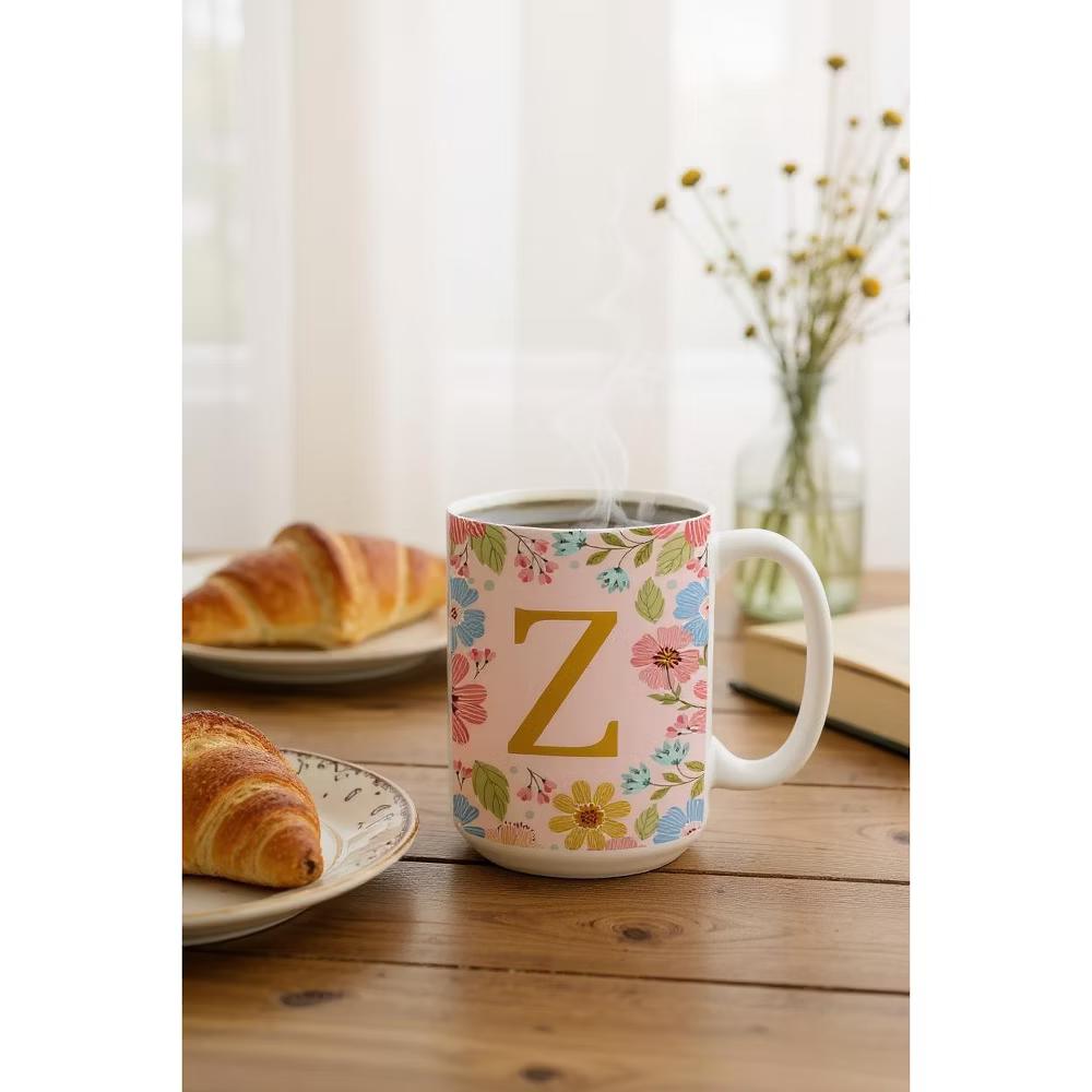 Personalization Mall Flowery Initial Personalized Coffee Mug Gold/Pink - Image 28