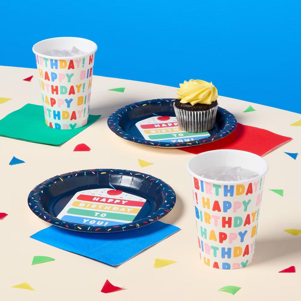 20ct Navy Birthday Cake Slice Snack Paper Plates - " - Image 2