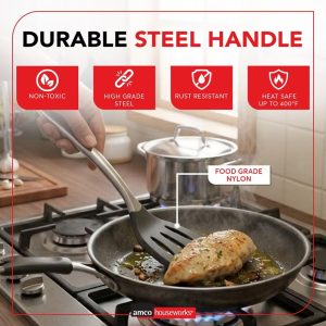 Amco 6-Piece Nylon Utensil Set, Heat-Resistant with Stainless Steel Handles, BPA-Free, Safe for Non-Stick Cookware, Dishwasher Safe Cooking Tools