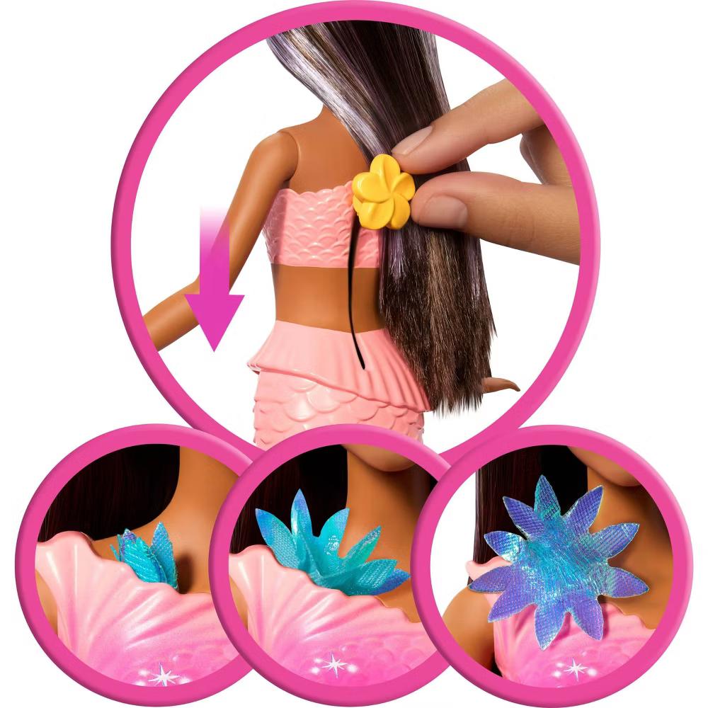 Flower Magic Mermaid Toy Doll with Surprise Blooming Flowers Feature, Long Brown Hair with Purple Highlights - Image 6