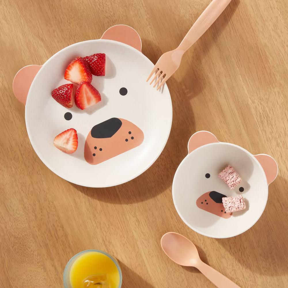 Kids' 2pc Bamboo and Melamine Bear Dinnerware Set Light Brown - Image 3