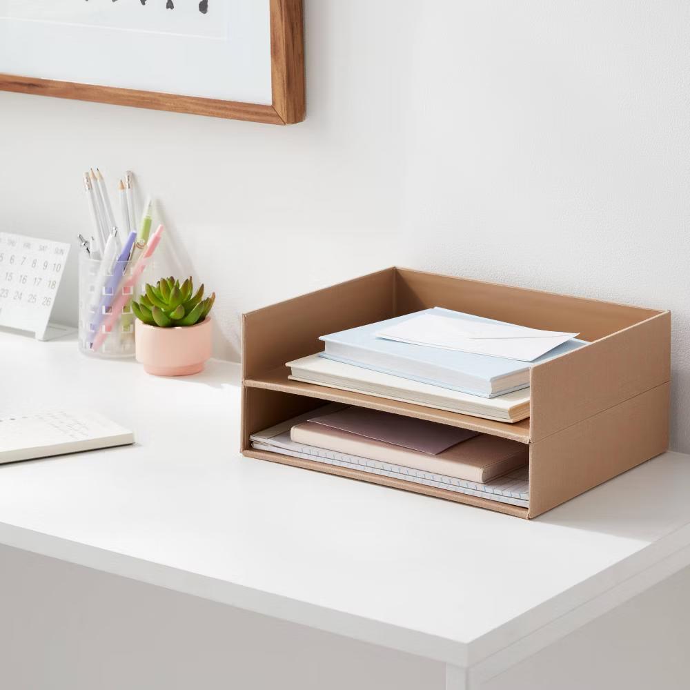 Canvas Paper Tray Little Brown - Desk & Office Organization Set, Letter Tray, Polyester Canvas - Image 3
