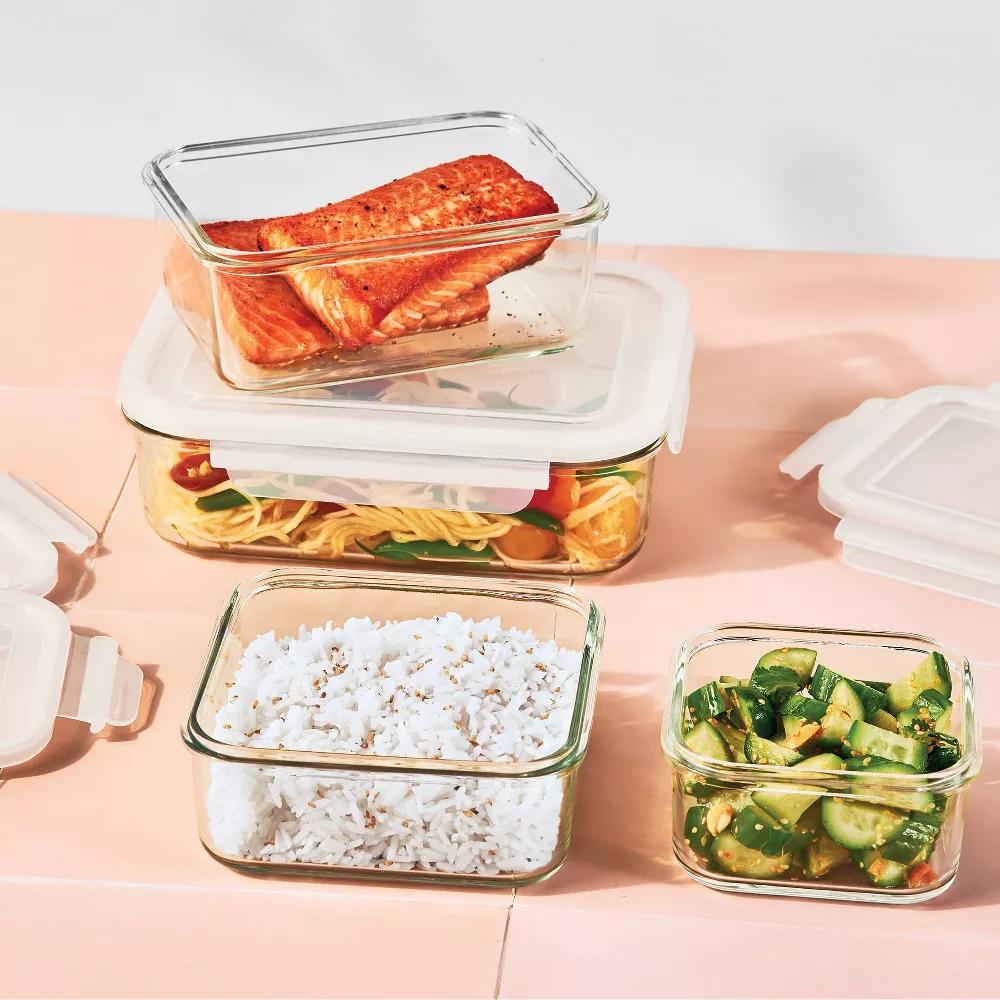 8pc (Set of 4) Glass Food Storage Container Set Clear - Freezer, Dishwasher & Microwave Safe