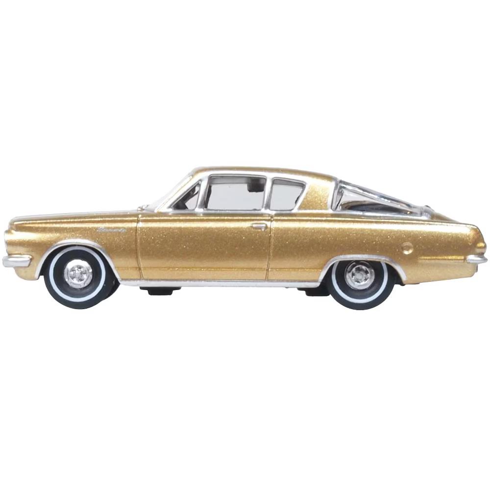 1965 Plymouth Barracuda Gold Metallic with Black Stripes 1/87 (HO) Diecast Model Car - Image 2