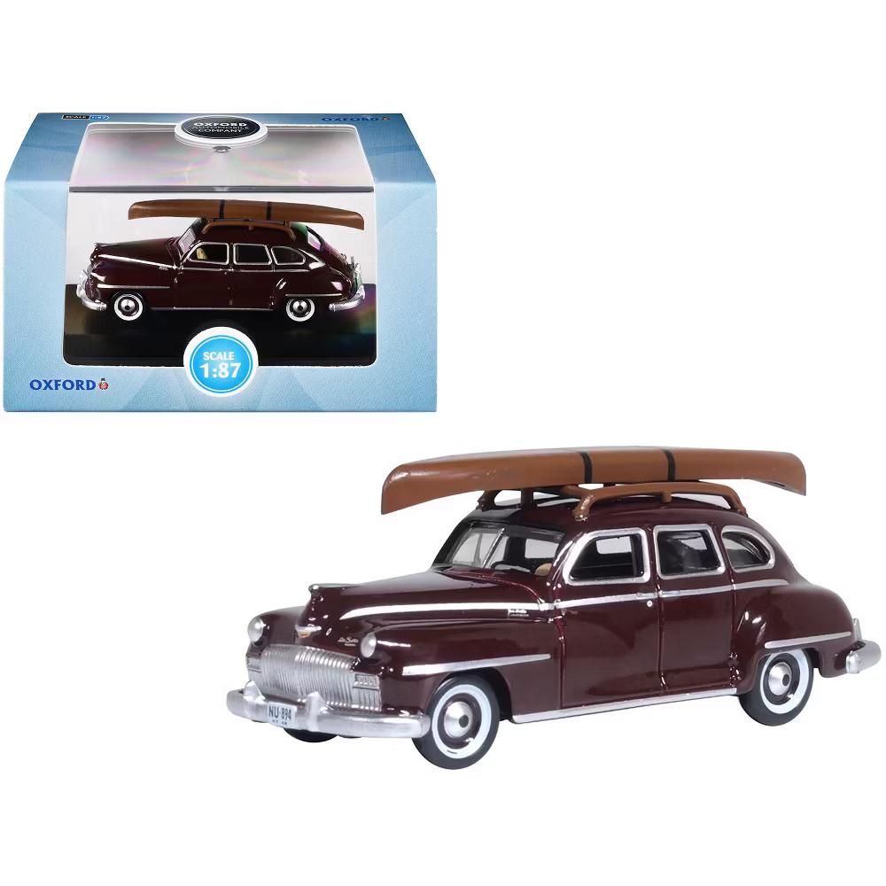 1946 DeSoto Suburban with Roof Rack and Canoe Royal Maroon 1/87 (HO) Scale Diecast Model Car