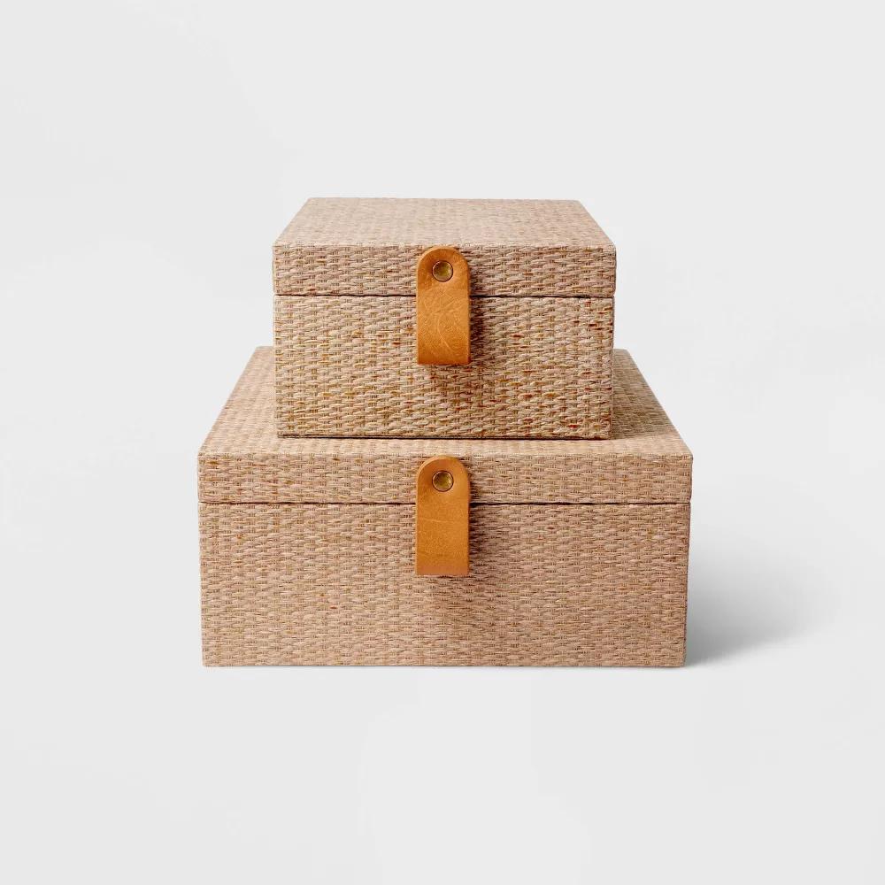Woven Storage Boxes Set of 2 Taupe - Desk & Office Organizers, Recycled Materials - Image 2