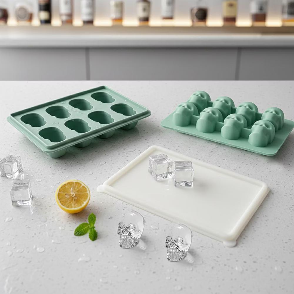 Alilang Women's 2-Pack Skull Silicone Ice Cube Tray 8-Cavity Flexible Nonstick Halloween Drink Mold - Image 6