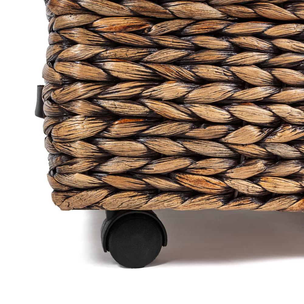 happimess Chett Minimalist Hand-Woven Hyacinth/Wood Underbed Storage Bin with Wheels and Handles - Image 9