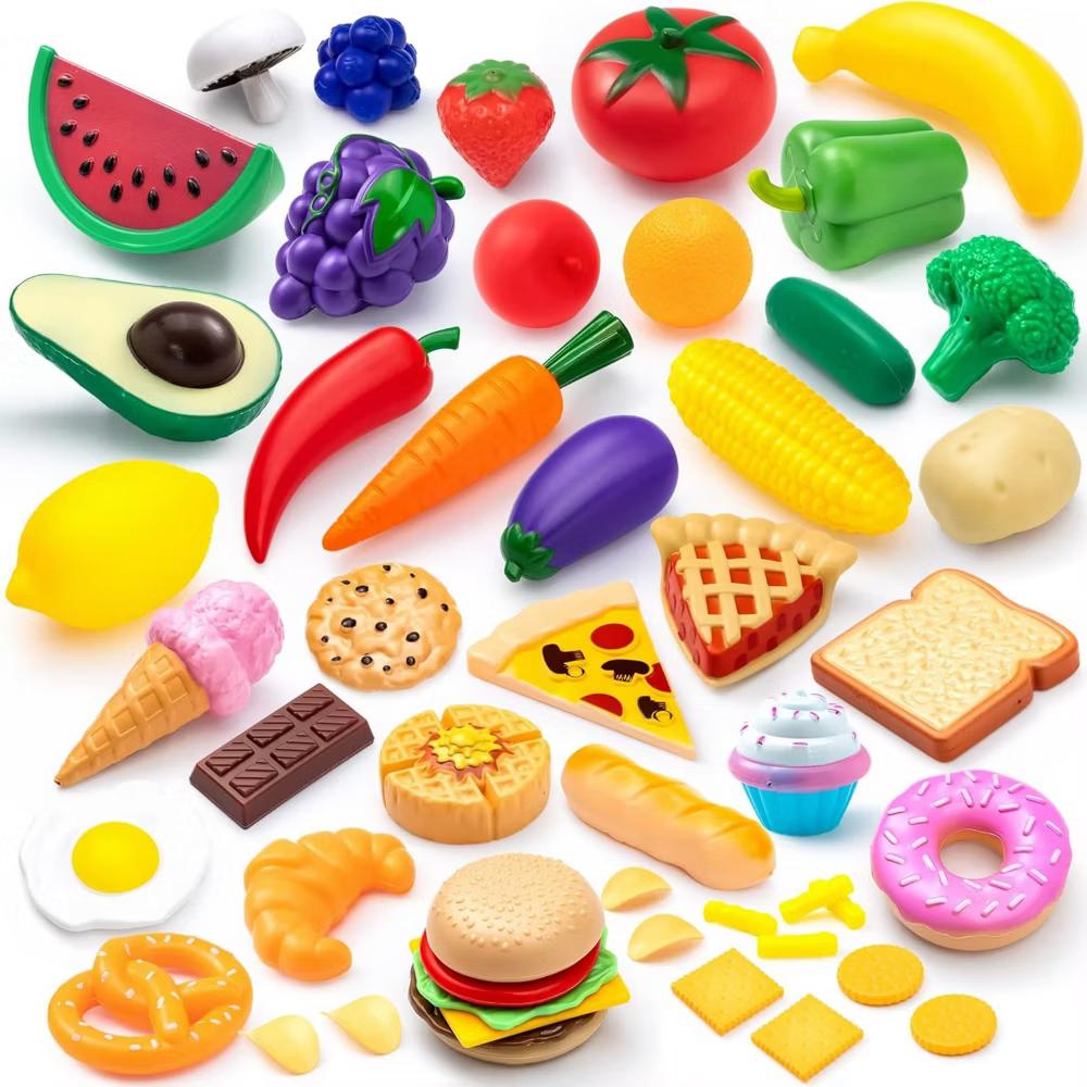 50Pcs Kids Play Food Toys, Learning Toy,Pretend Play Kitchen Toys, Dinnerware, Dummy Fruits, Vegetables, Easter Birthday Gifts for Kids Toddlers - Image 5