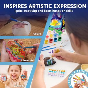 Glow in The Dark Rock Painting Kit for Kids Age 6+, DIY Art Kit, Kids Paint Activity, Arts & Crafts for Boys Girls Birthday Easter Gift