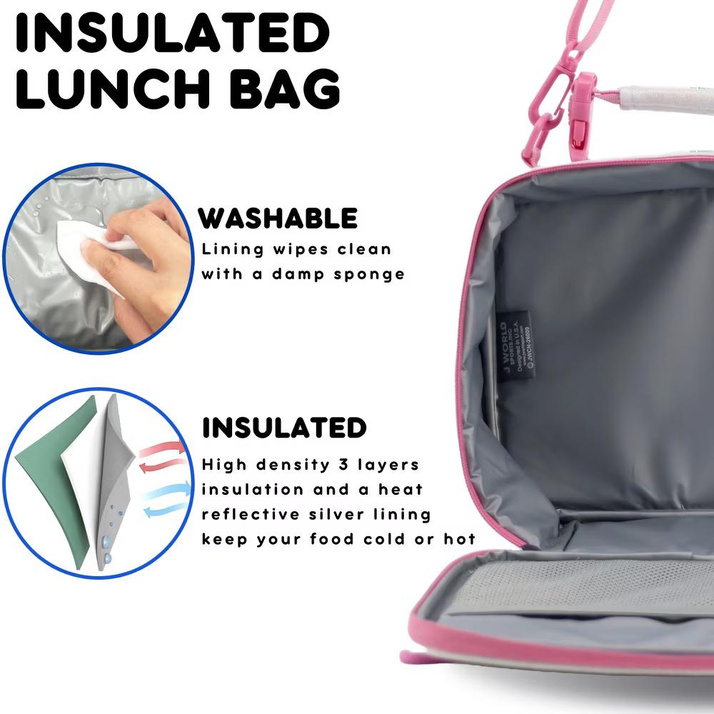 J World Cody Kids Insulated Lunch Bag with Shoulder Strap and Clip Handle - Image 7