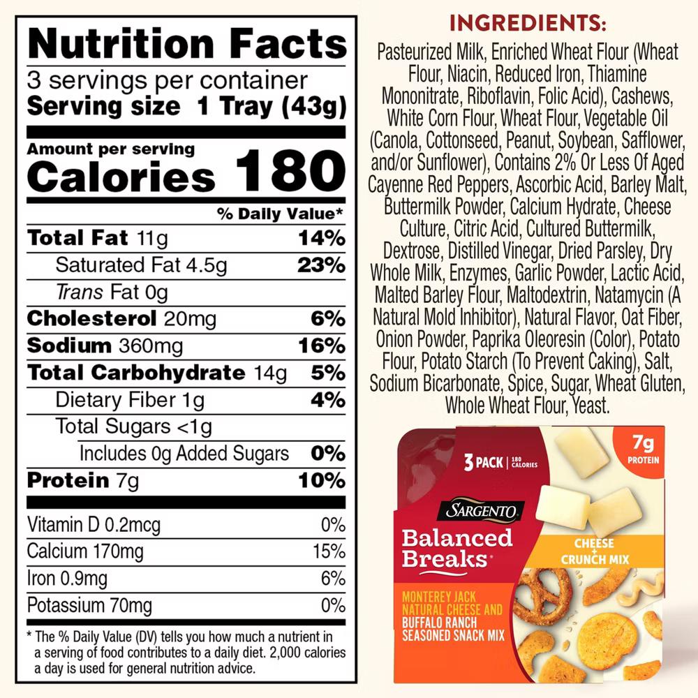 Sargento Balanced Breaks Crunch Mix, Monterey Jack Cheese, Buffalo Ranch Snack Mix - 4.5oz/3ct: 7g Protein - Image 8